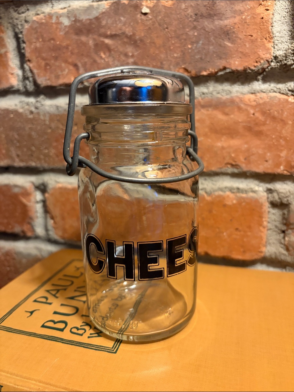 Wheaton USA CHEESE Shaker Glass Storage Jar with Metal Clamp Lid